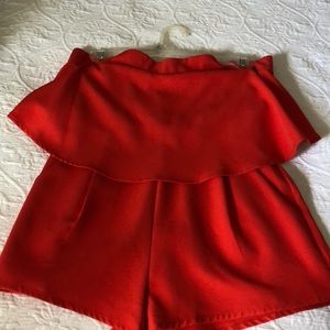 Red strapless romper